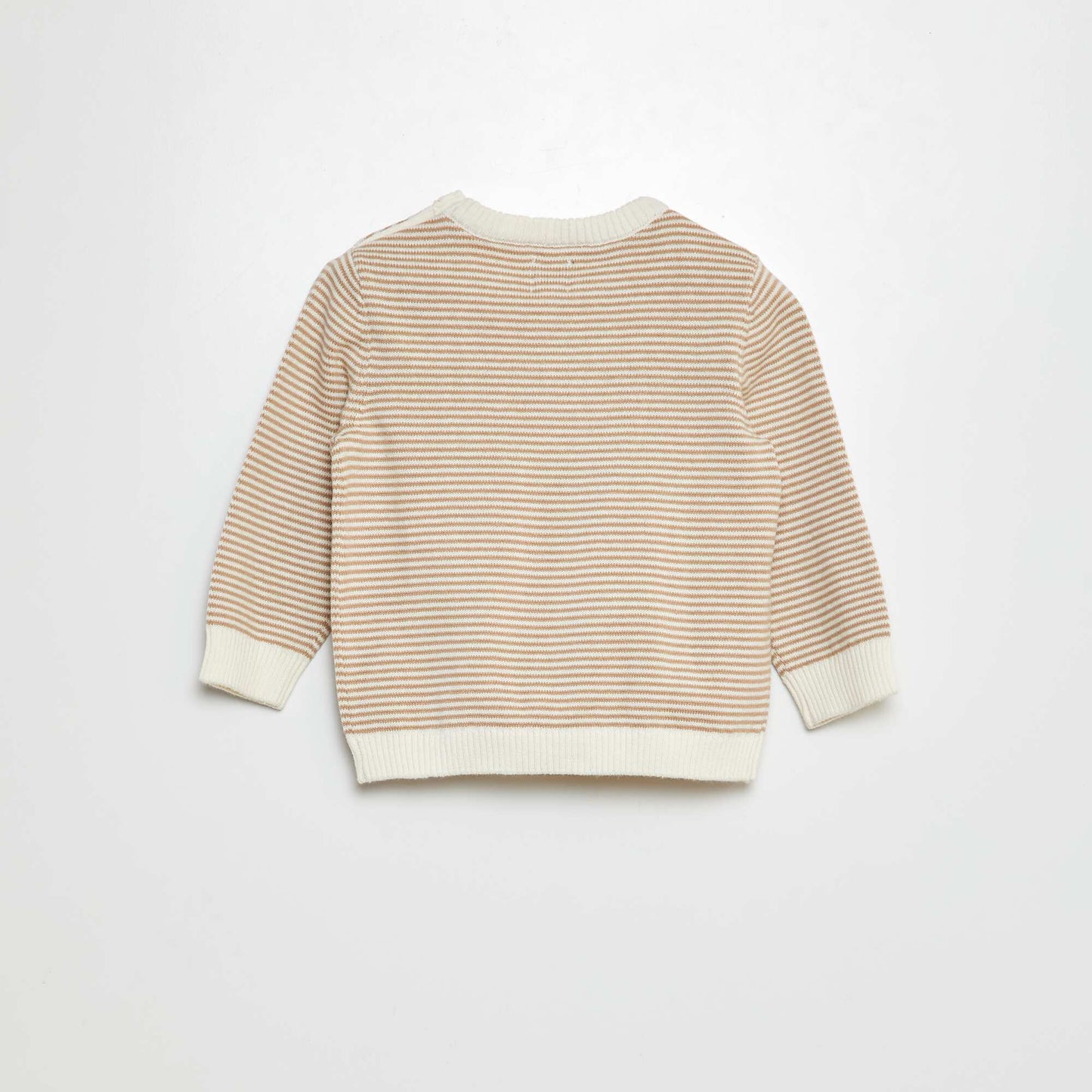 Round neck striped sweater BEIGE