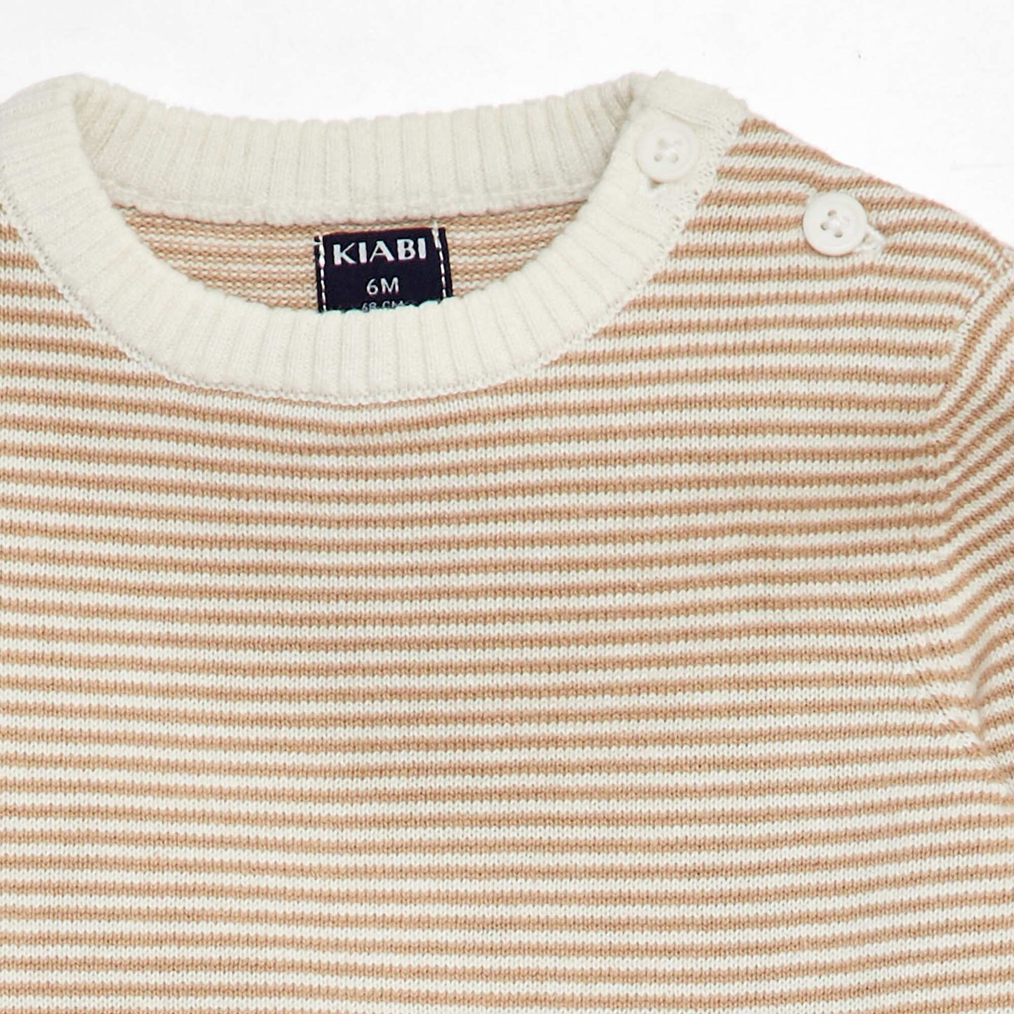 Round neck striped sweater BEIGE