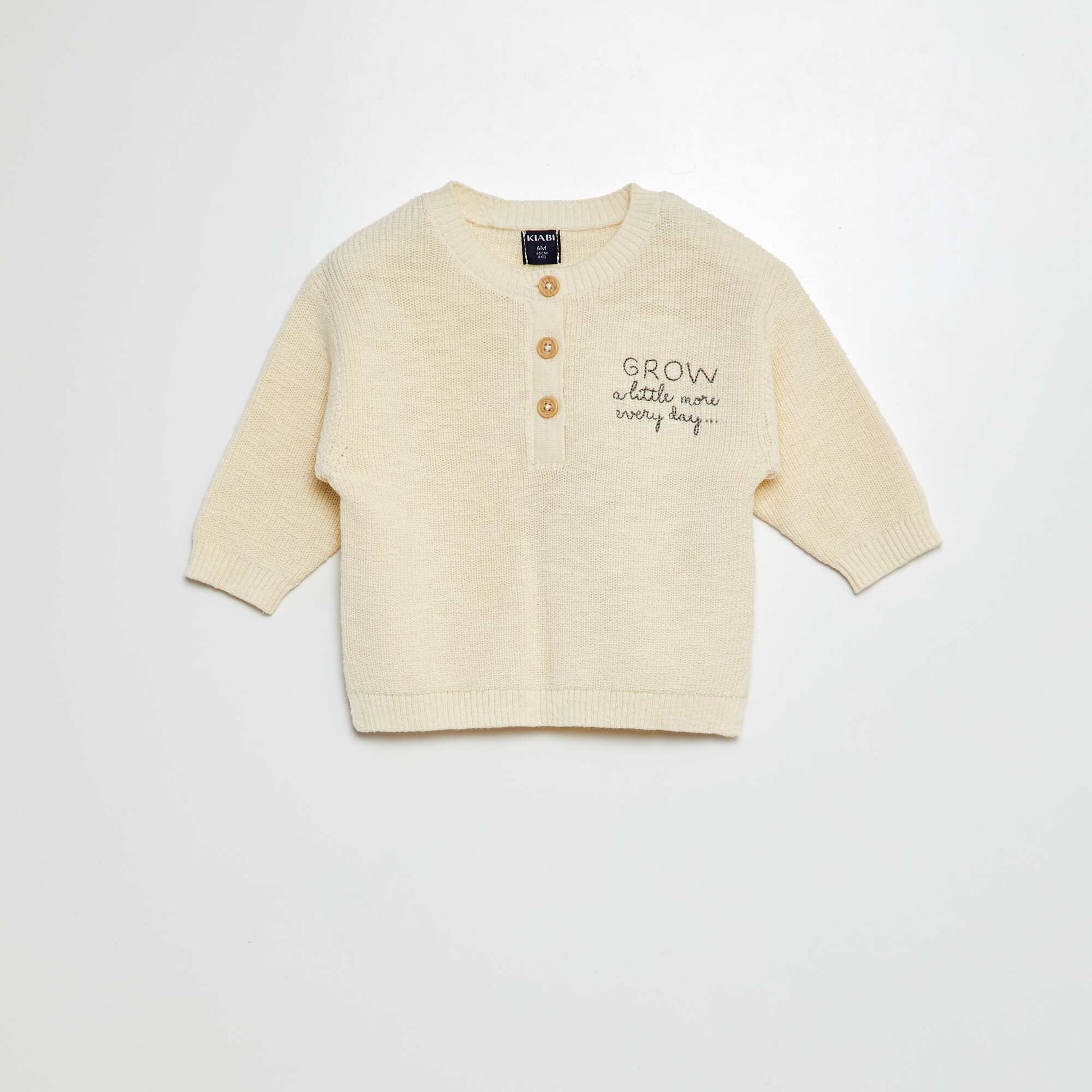 Knitted jumper with grandad collar WHITE