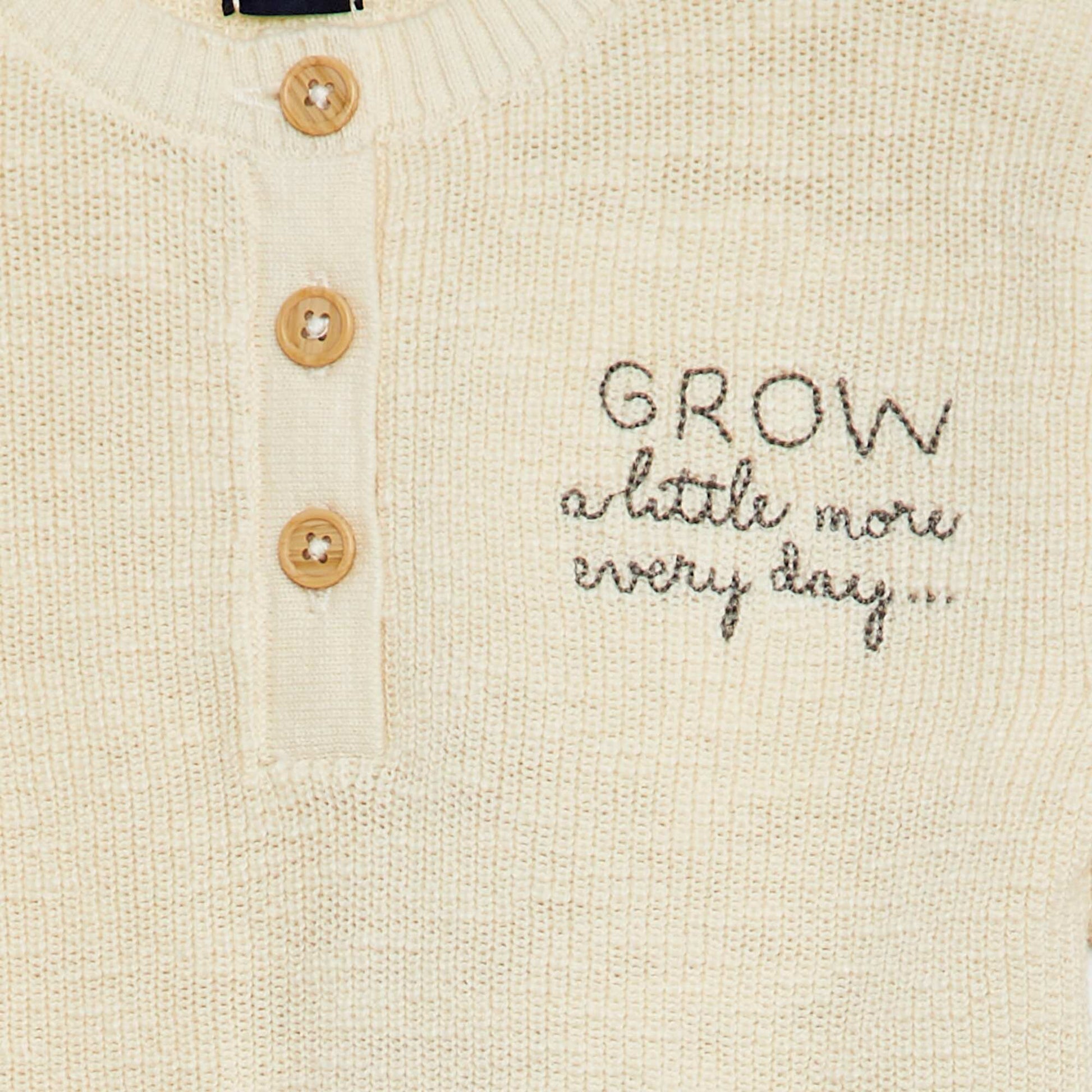 Knitted jumper with grandad collar WHITE