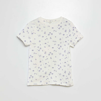 تي شيرت بأكمام قصيرة منقوشة باللون البيج