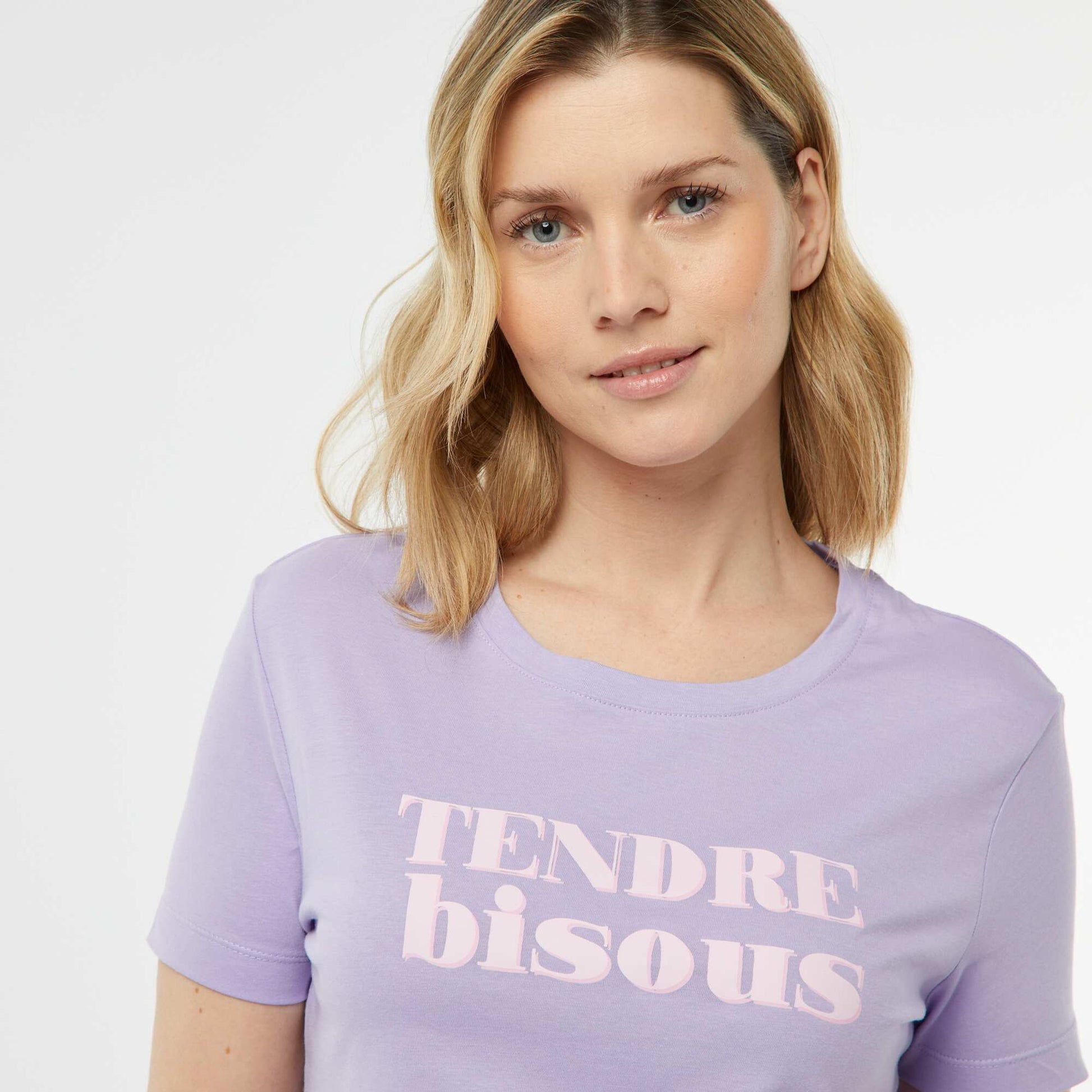 2-piece pyjama set with slogan T-shirt and striped shorts PURPLE