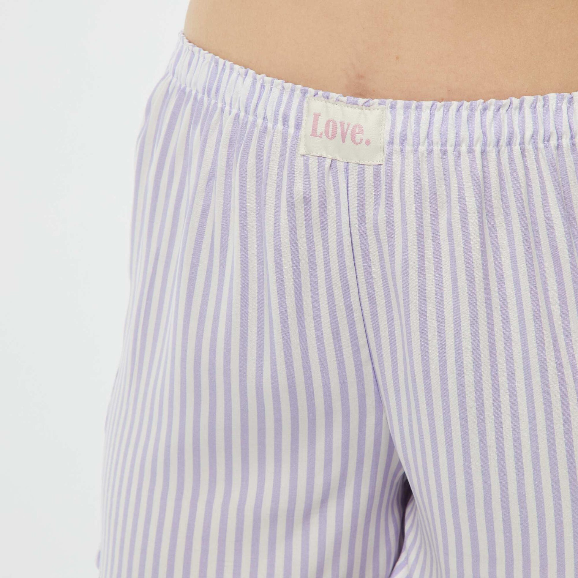 2-piece pyjama set with slogan T-shirt and striped shorts PURPLE