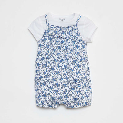 T-shirt + playsuit with a floral print - 2-piece set WHITE