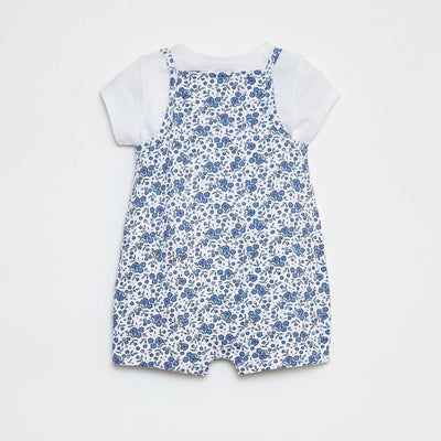T-shirt + playsuit with a floral print - 2-piece set WHITE