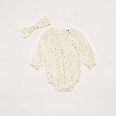 Cotton gauze romper + headband set - 2-piece set WHITE
