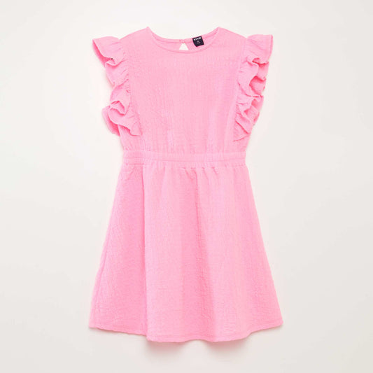 Ruffled waffle fabric dress PINK