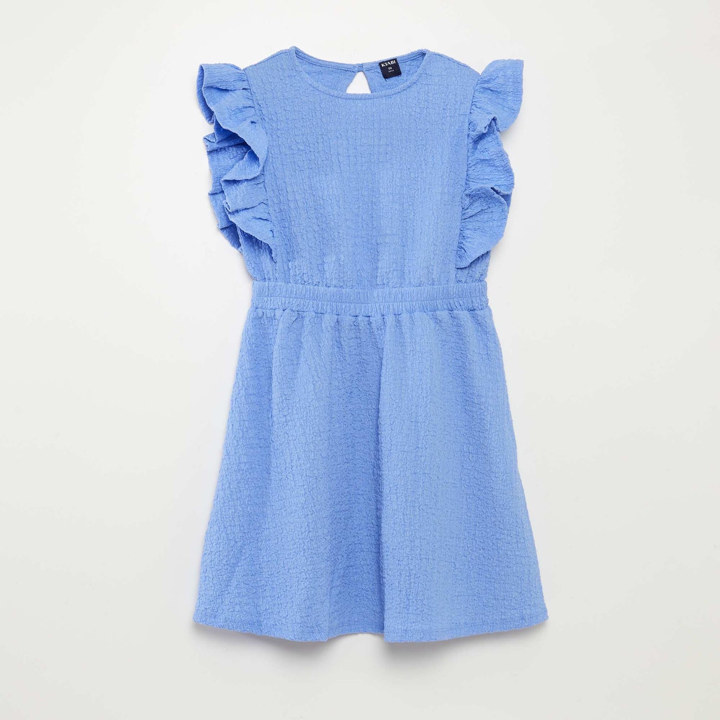 Ruffled waffle fabric dress BLUE