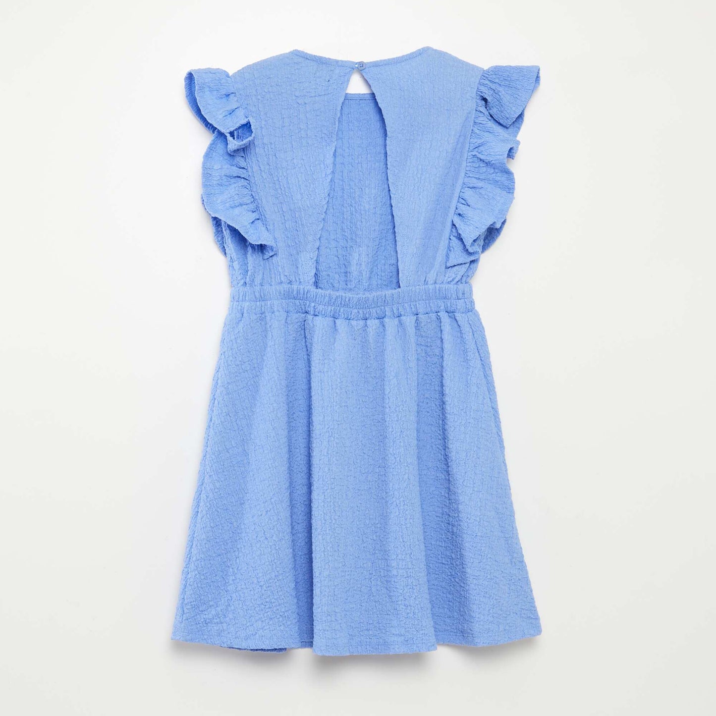 Ruffled waffle fabric dress BLUE