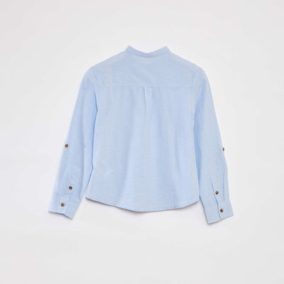 Chambray shirt with mandarin collar BLUE