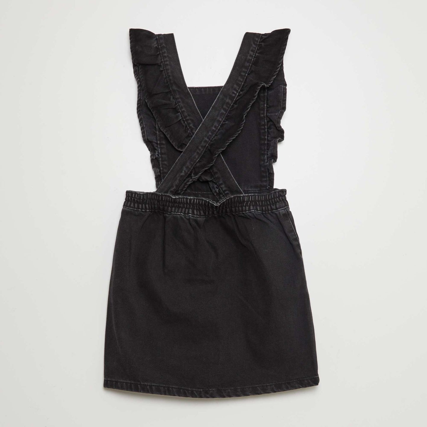 Denim dungaree dress with ruffles GREY