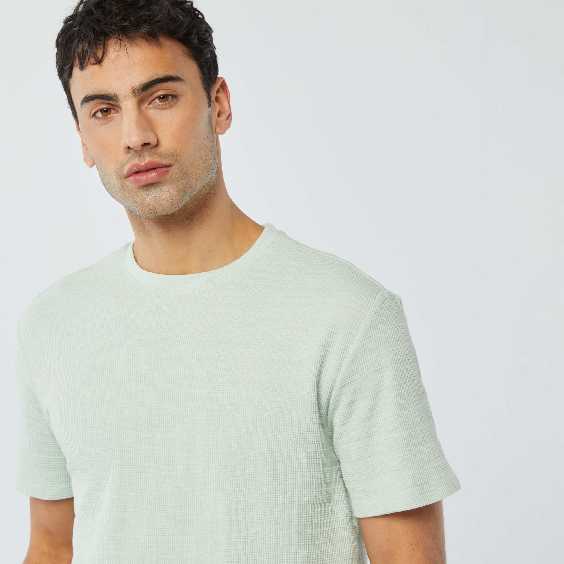Graphic jacquard knit T-shirt BLUE