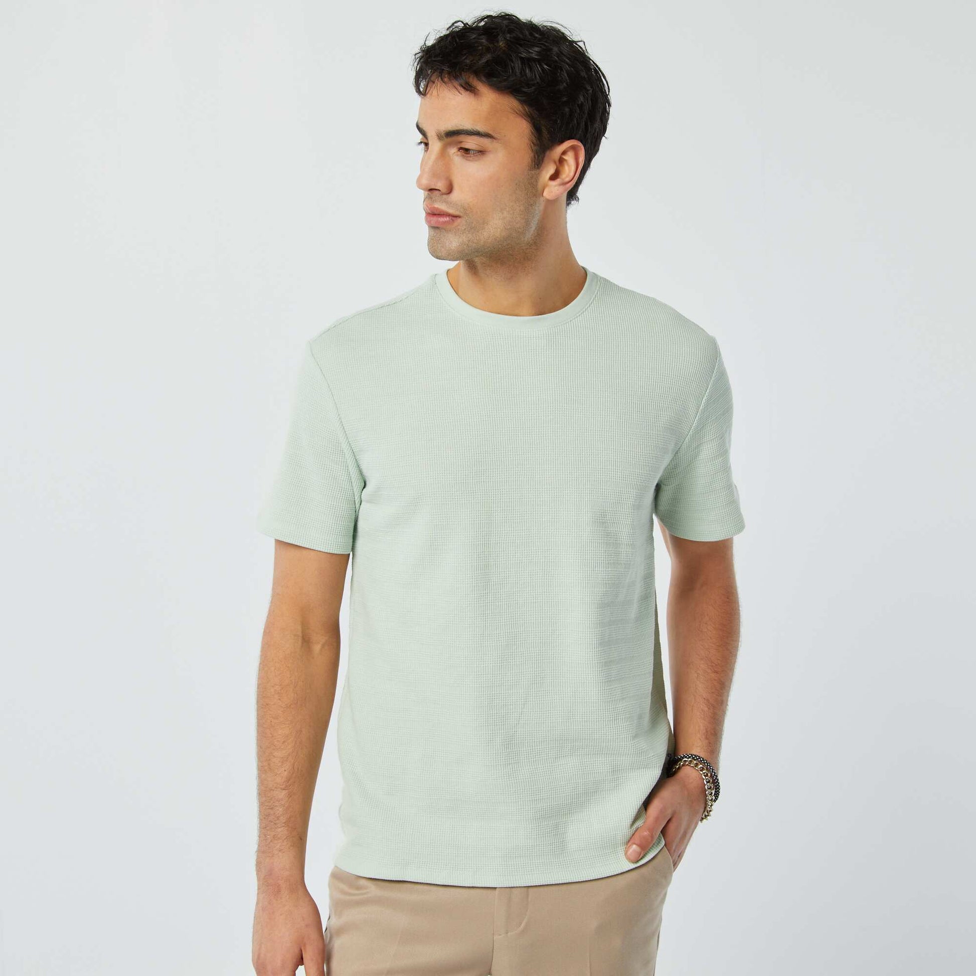 Graphic jacquard knit T-shirt BLUE