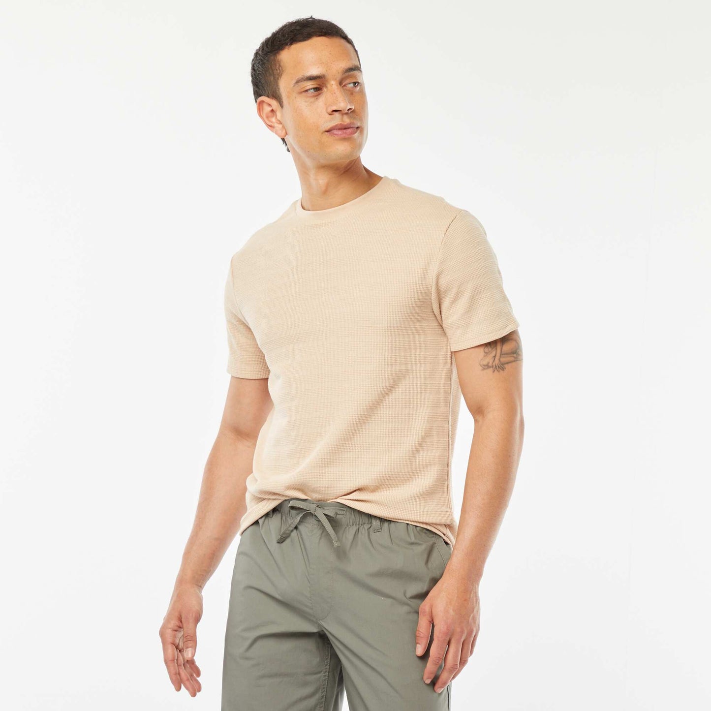Graphic jacquard knit T-shirt BEIGE