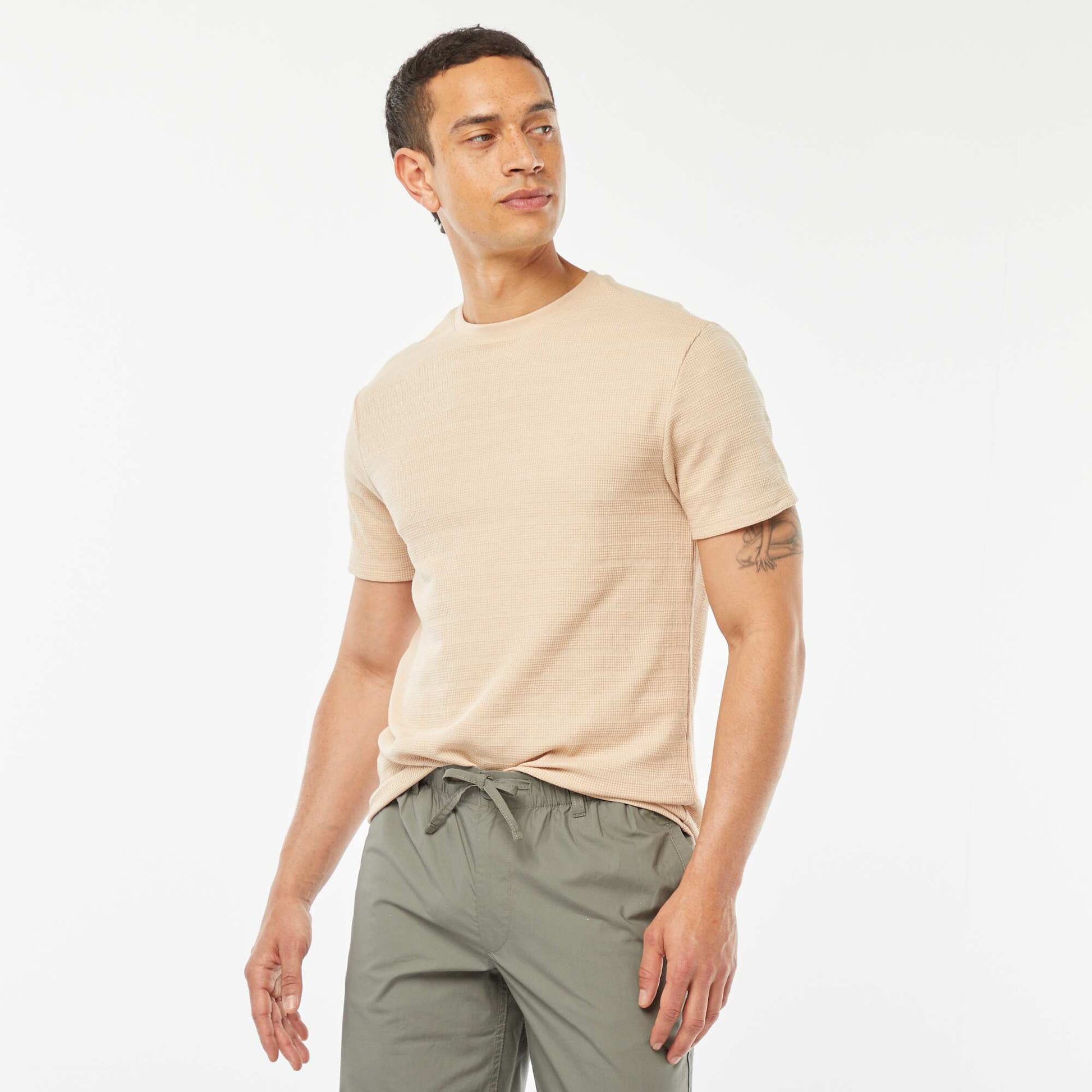 Graphic jacquard knit T-shirt BEIGE