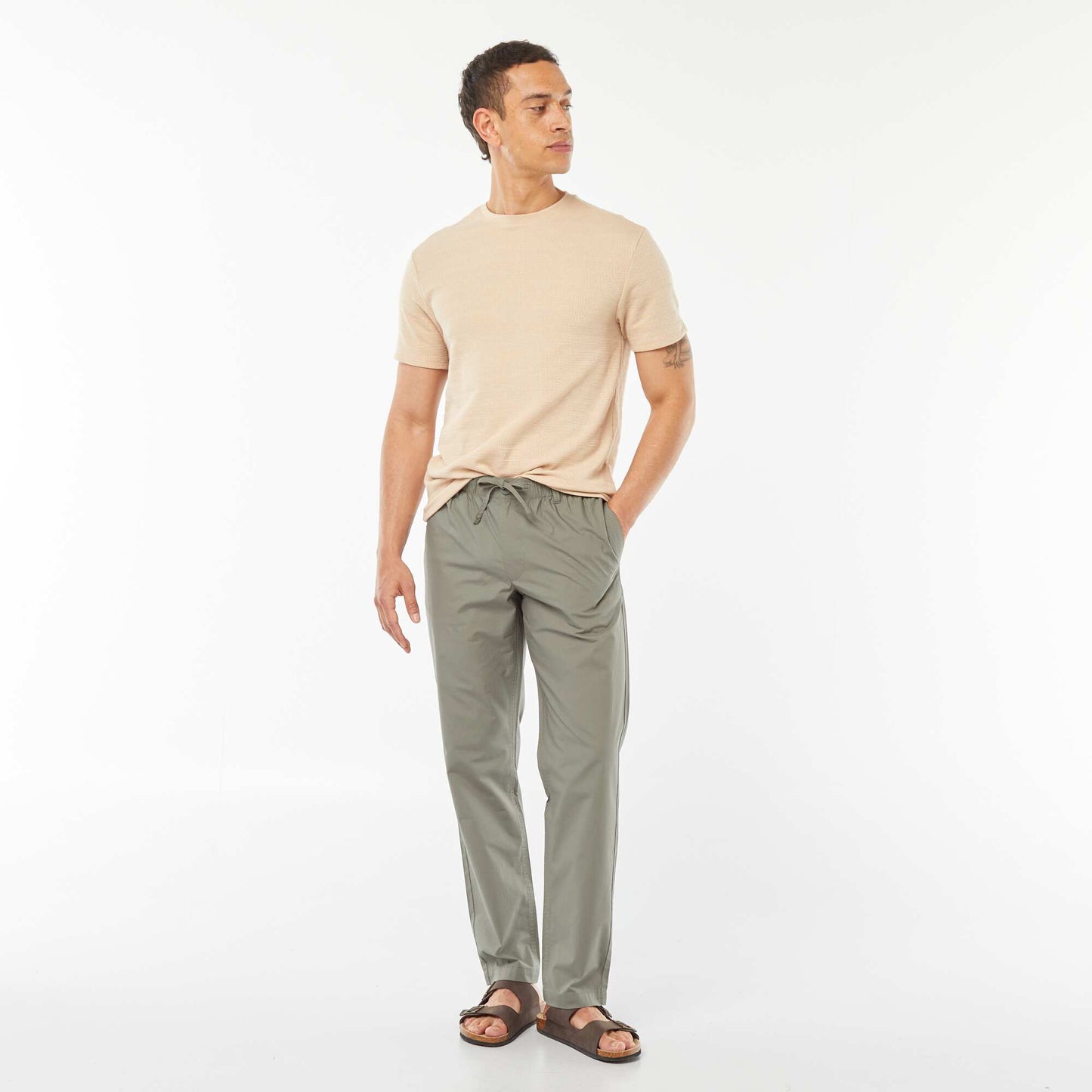 Graphic jacquard knit T-shirt BEIGE