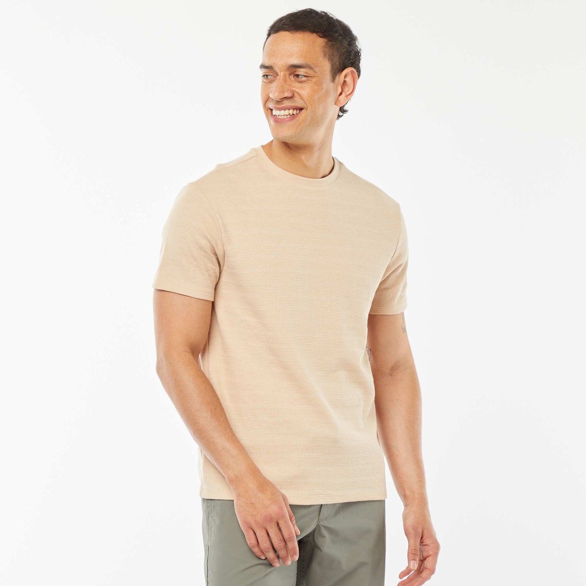 Graphic jacquard knit T-shirt BEIGE