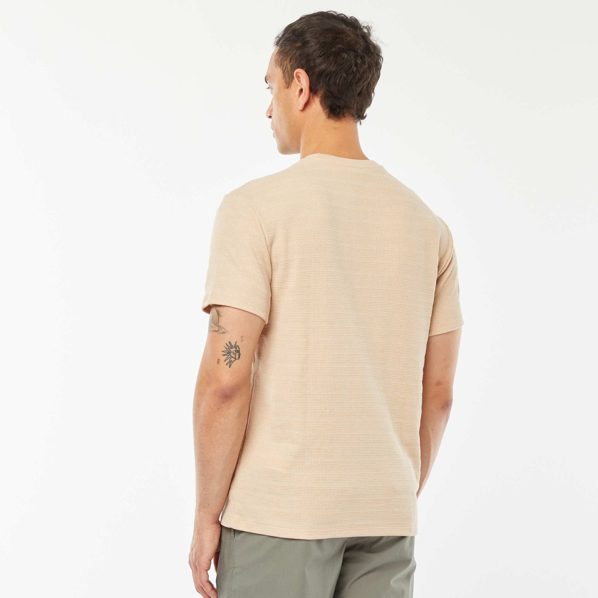Graphic jacquard knit T-shirt BEIGE