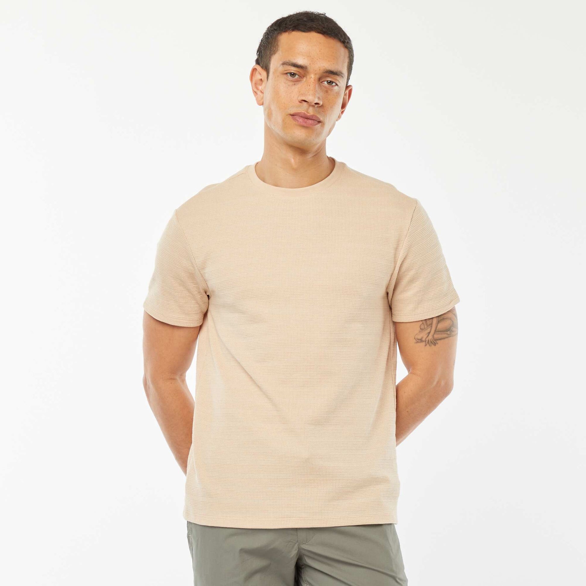 Graphic jacquard knit T-shirt BEIGE