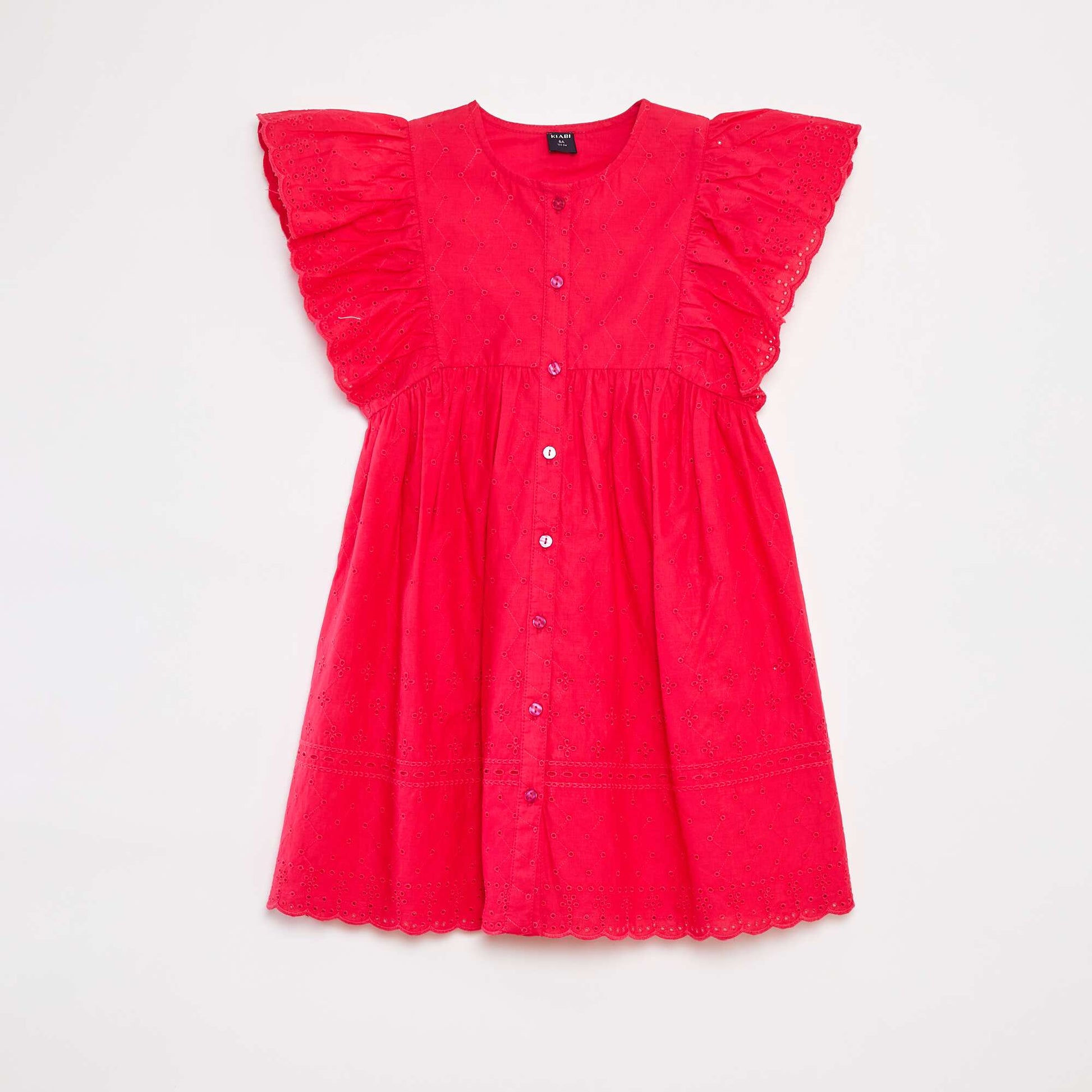Dress with all-over embroidery and ruffles around the arms PINK