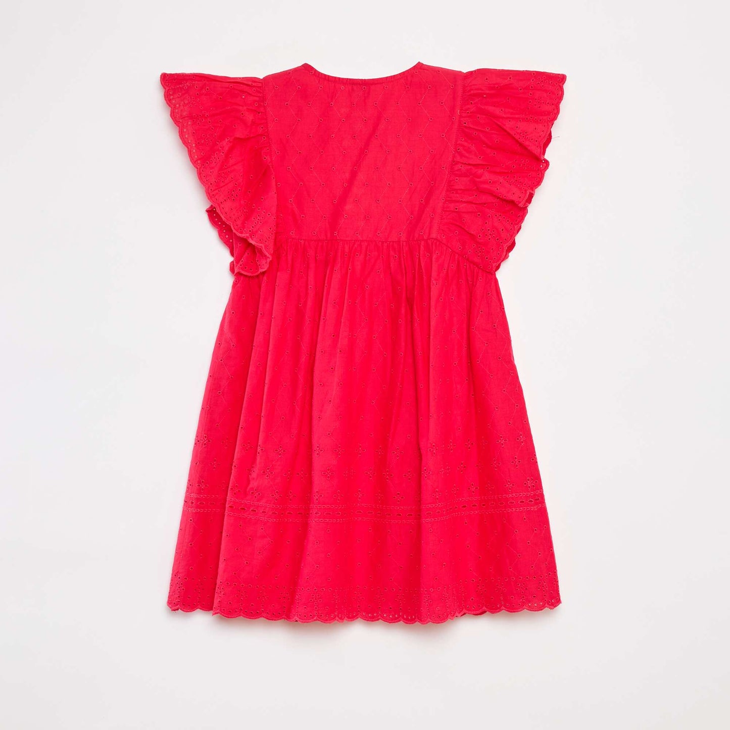 Dress with all-over embroidery and ruffles around the arms PINK