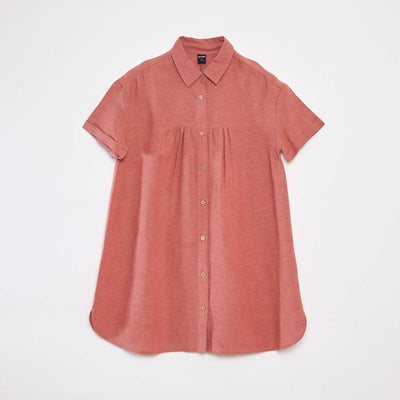 Linen-blend dress with shirt collar PINK
