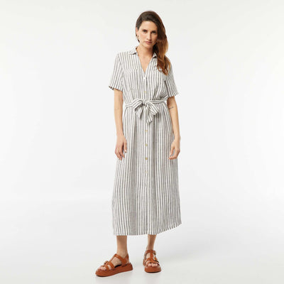 Short-sleeved linen blend long dress GREY