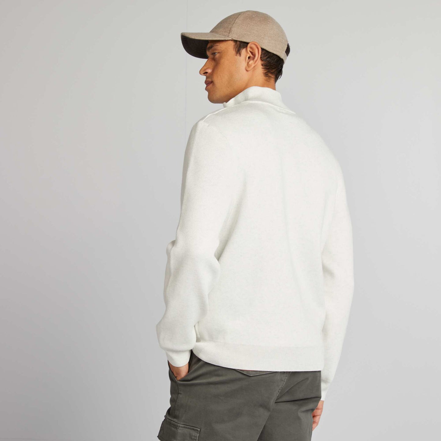 Knit jumper with high zipped neck WHITE