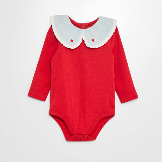 Bodysuit with decorative Peter Pan collar RED