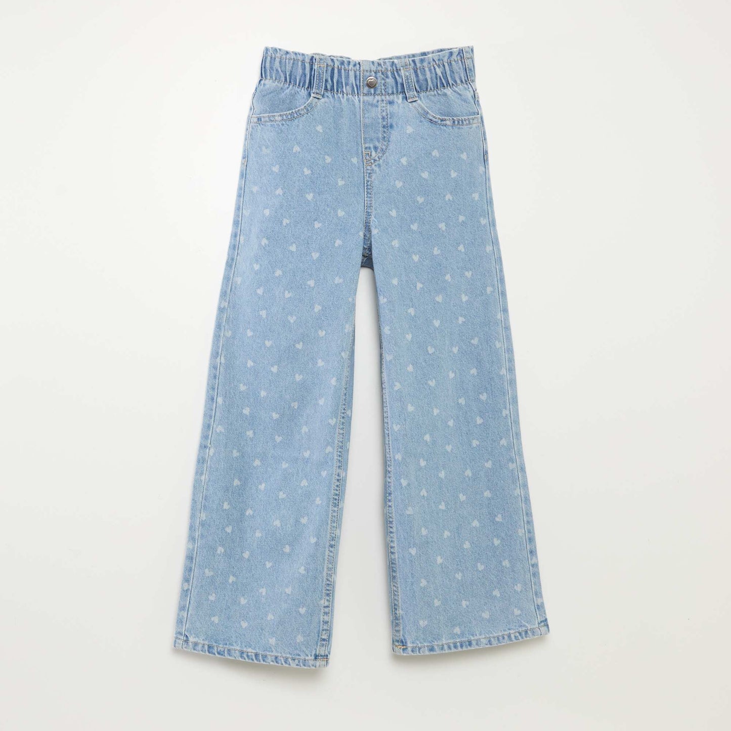 Denim wide-leg jeans with heart embroidery BLUE