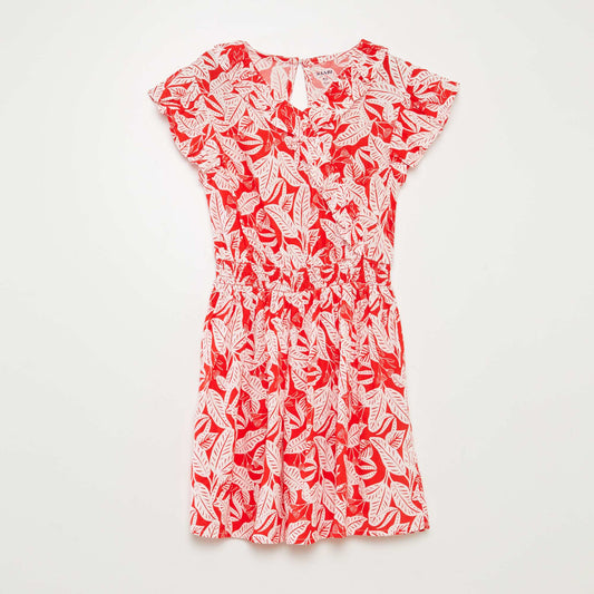 Short printed dress with ruffles RED