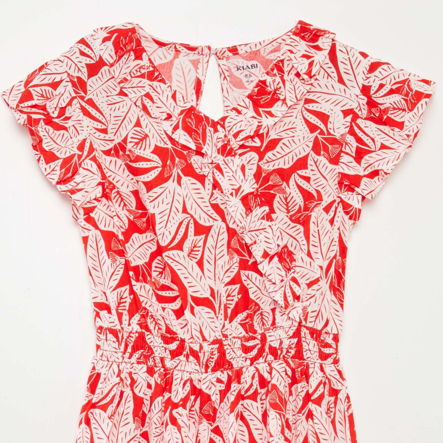 Short printed dress with ruffles RED