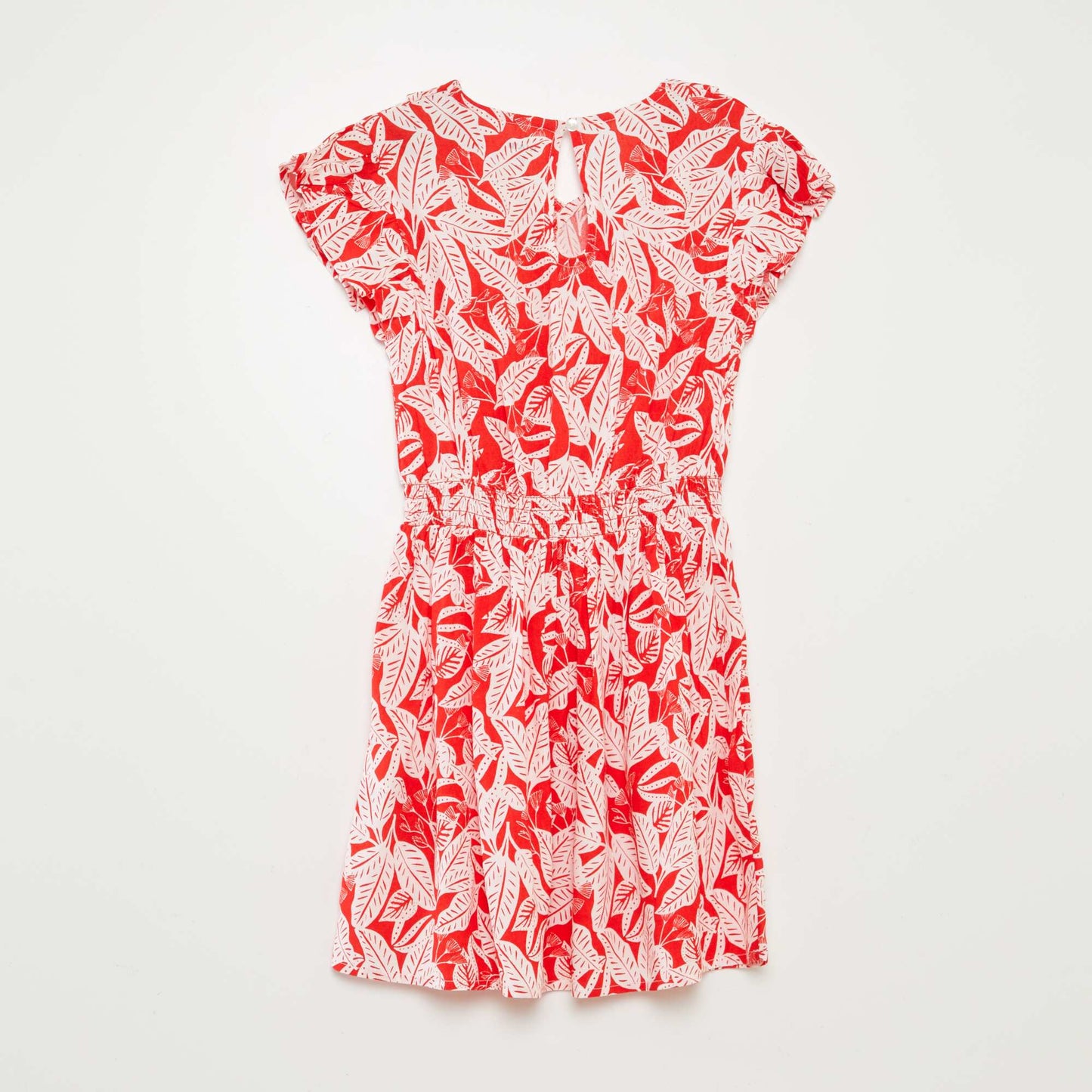 Short printed dress with ruffles RED