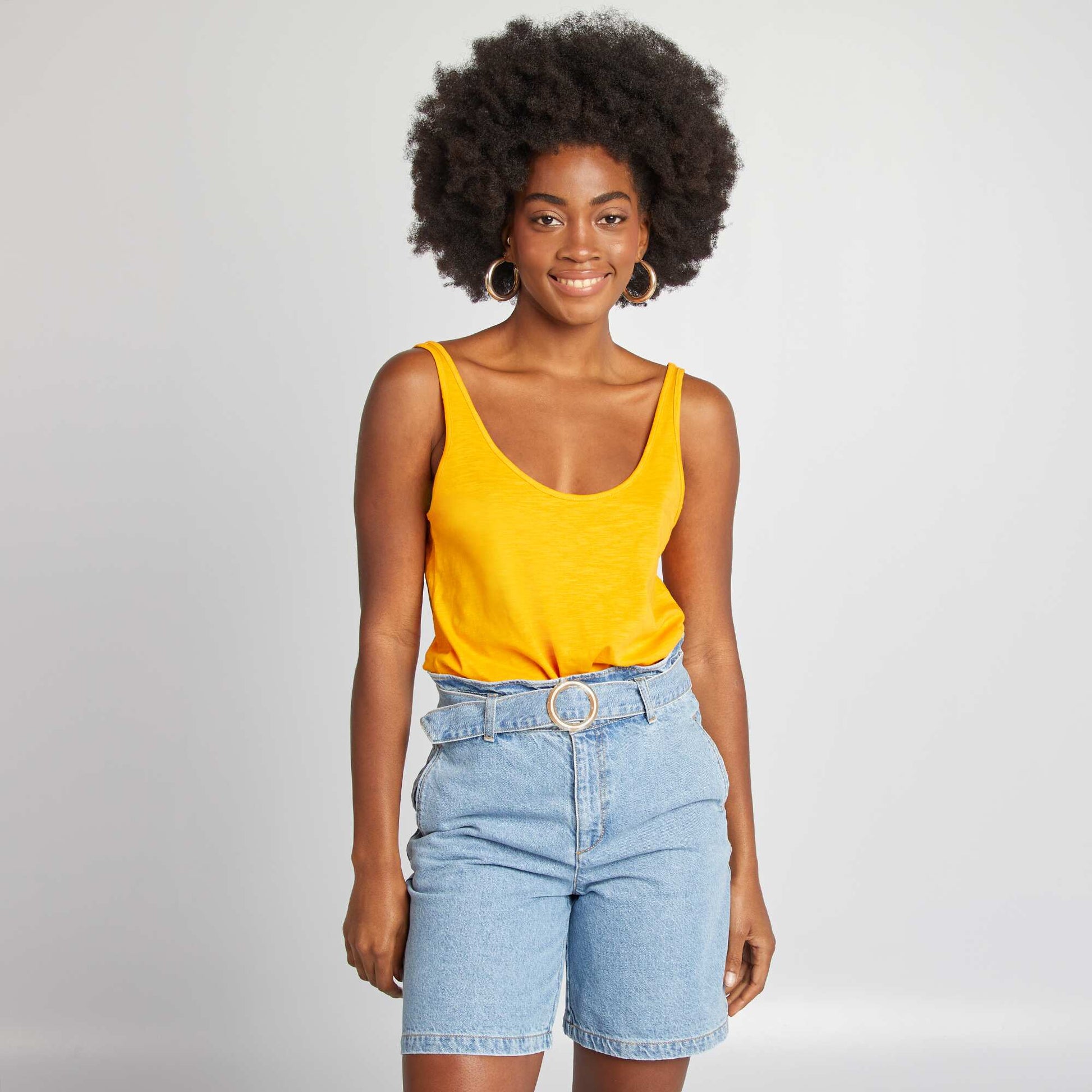 Short denim shorts with buckle belt BLUE