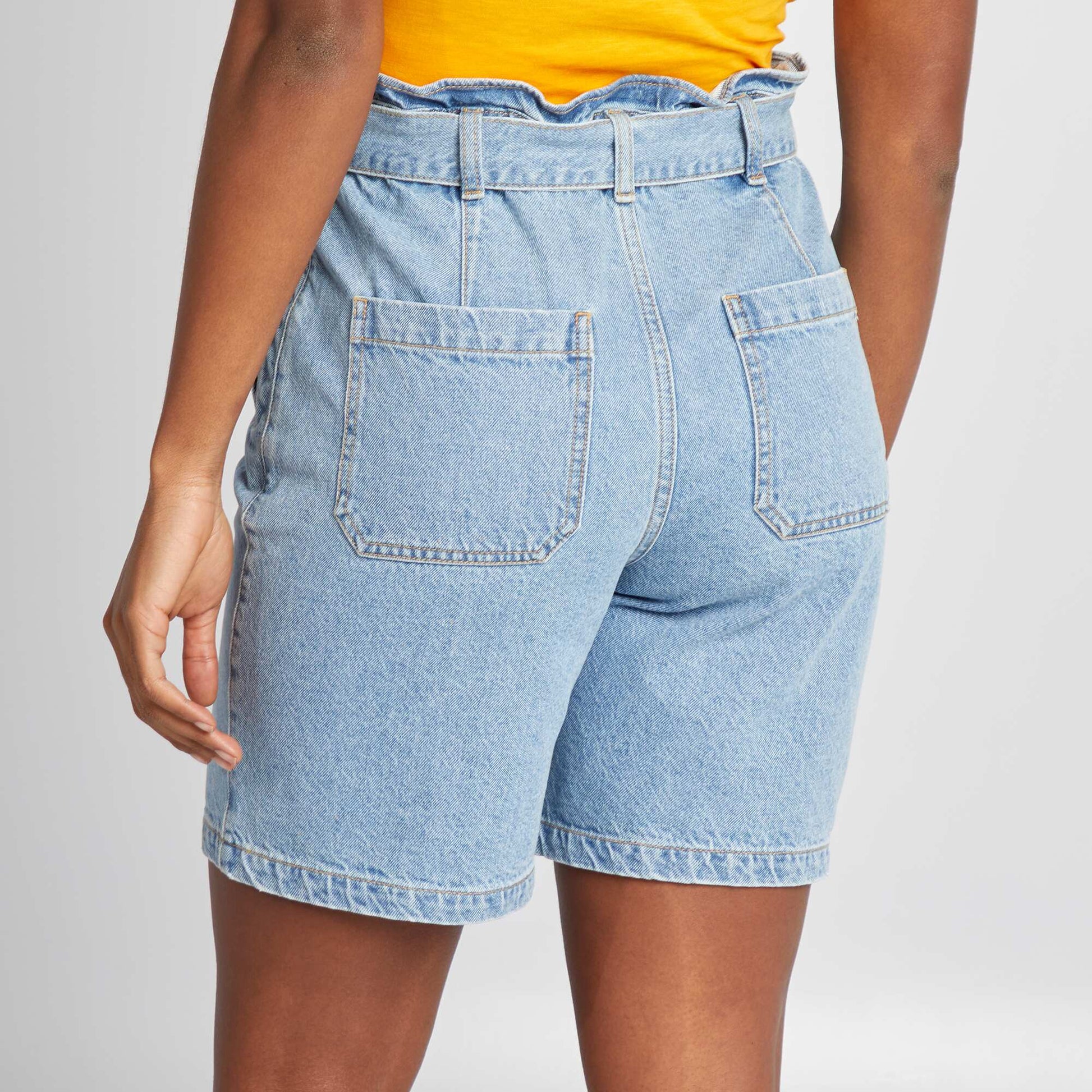 Short denim shorts with buckle belt BLUE