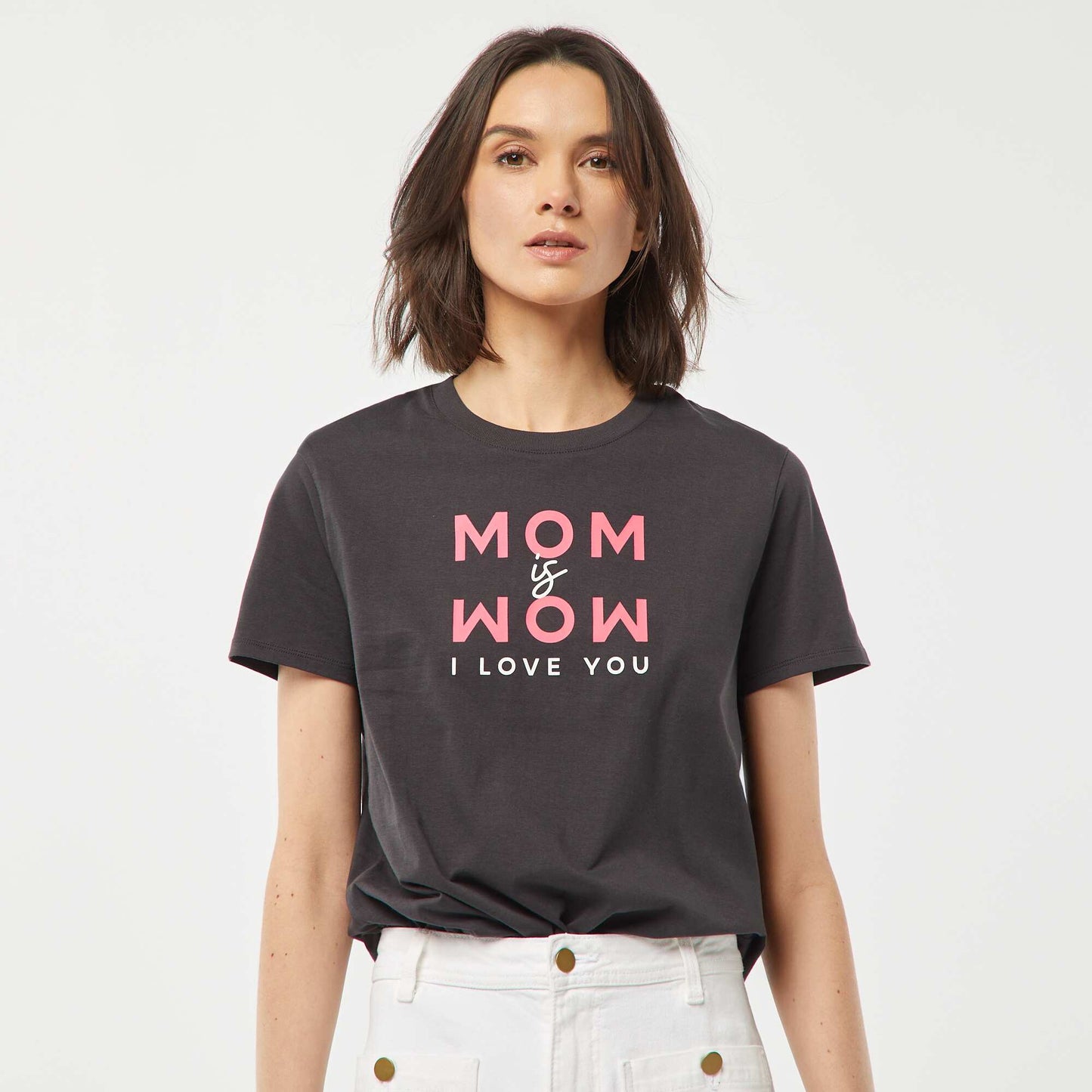Short-sleeved T-shirt with Mother's Day print GREY