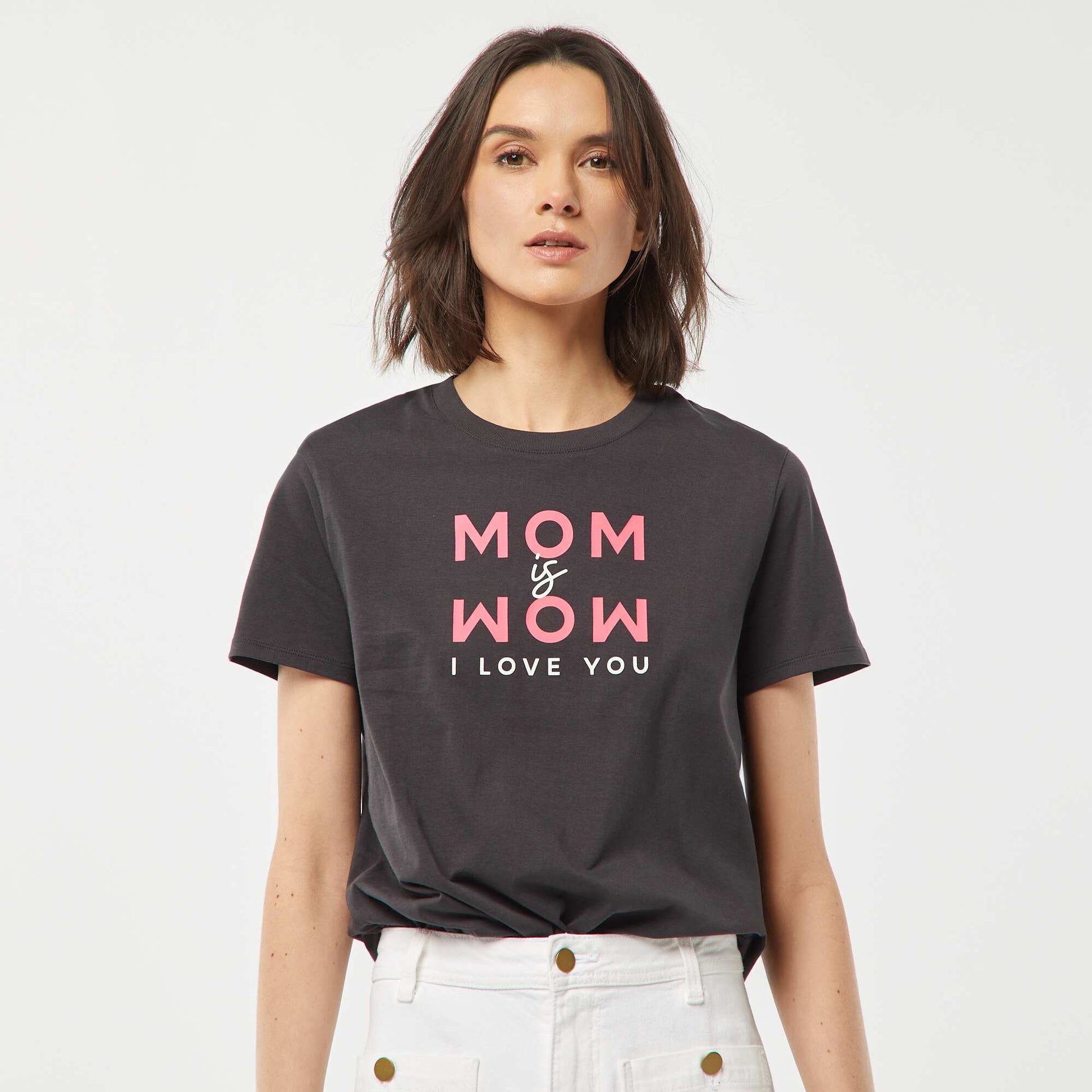 Short-sleeved T-shirt with Mother's Day print GREY