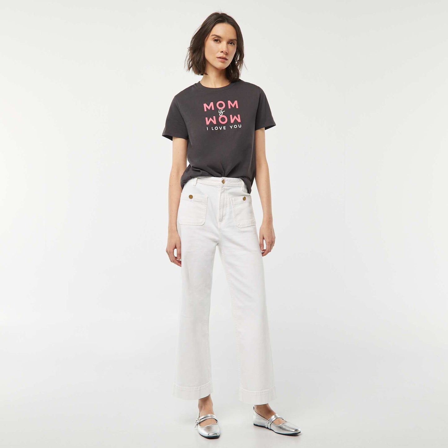 Short-sleeved T-shirt with Mother's Day print GREY