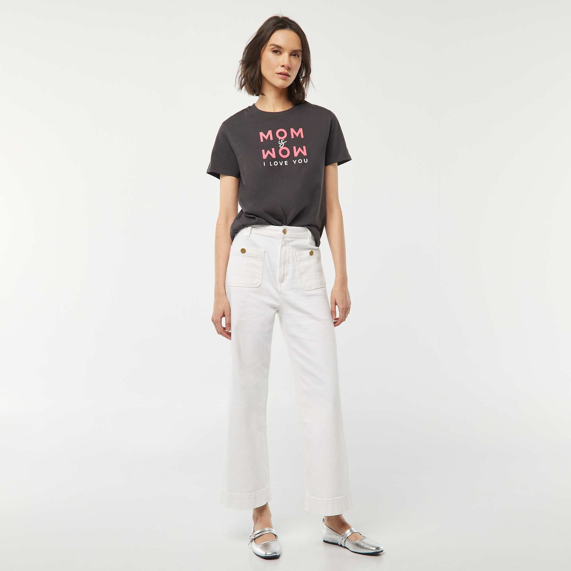 Short-sleeved T-shirt with Mother's Day print GREY