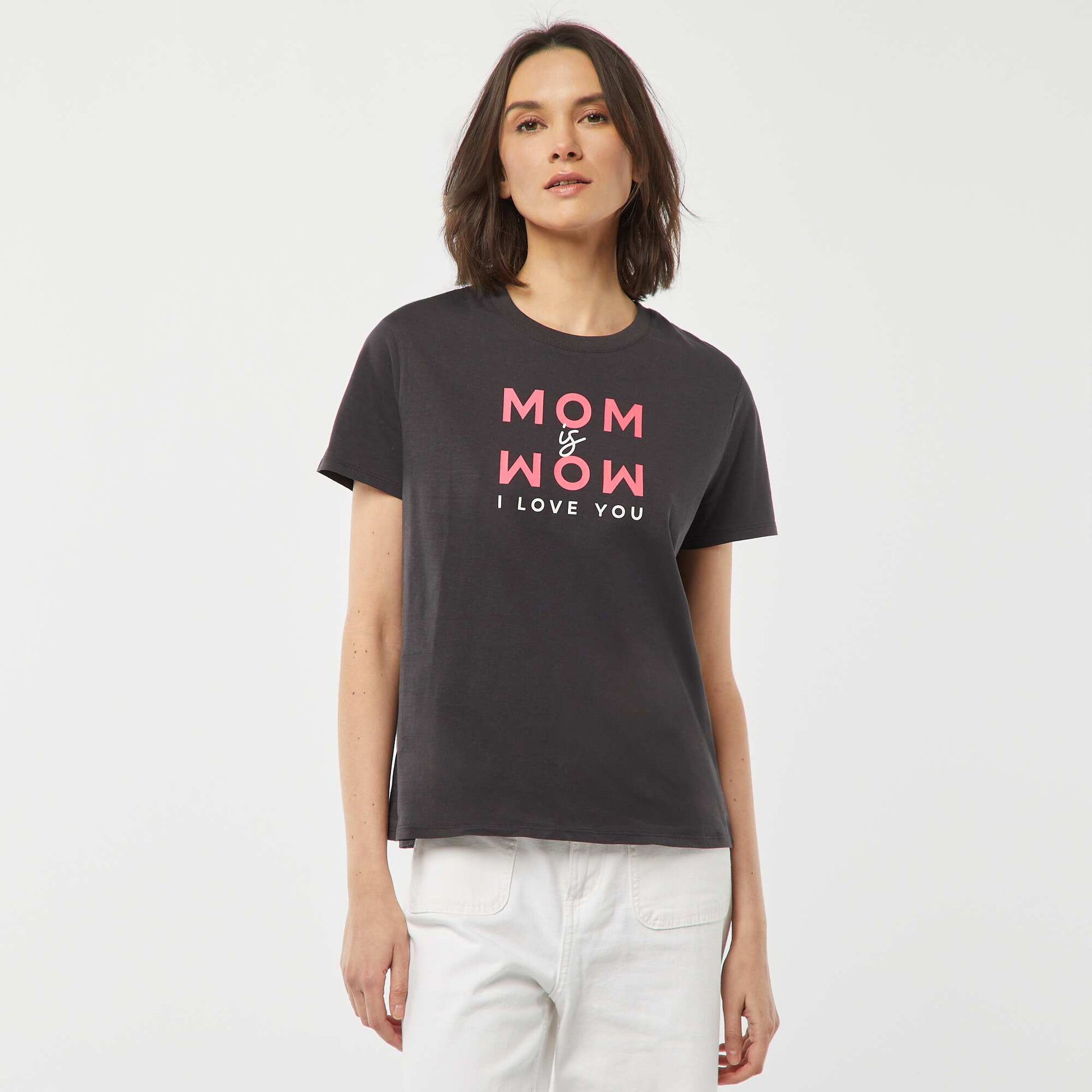 Short-sleeved T-shirt with Mother's Day print GREY