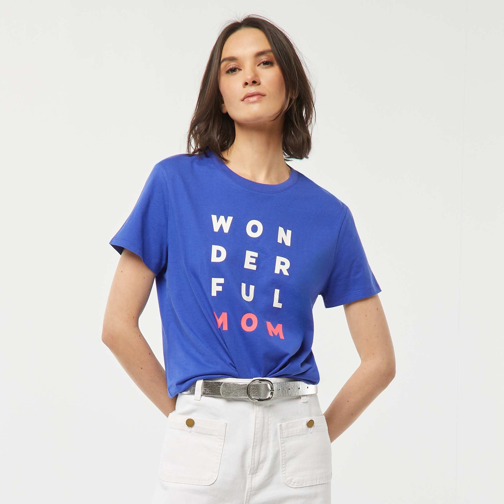 Short-sleeved T-shirt with Mother's Day print BLUE