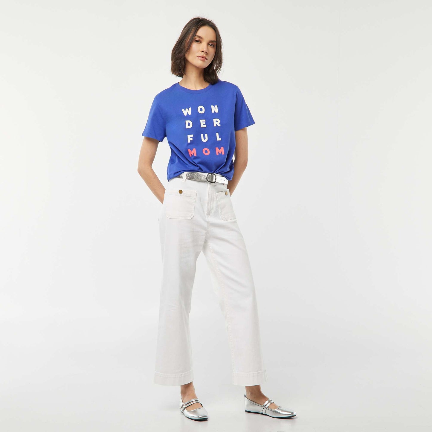 Short-sleeved T-shirt with Mother's Day print BLUE