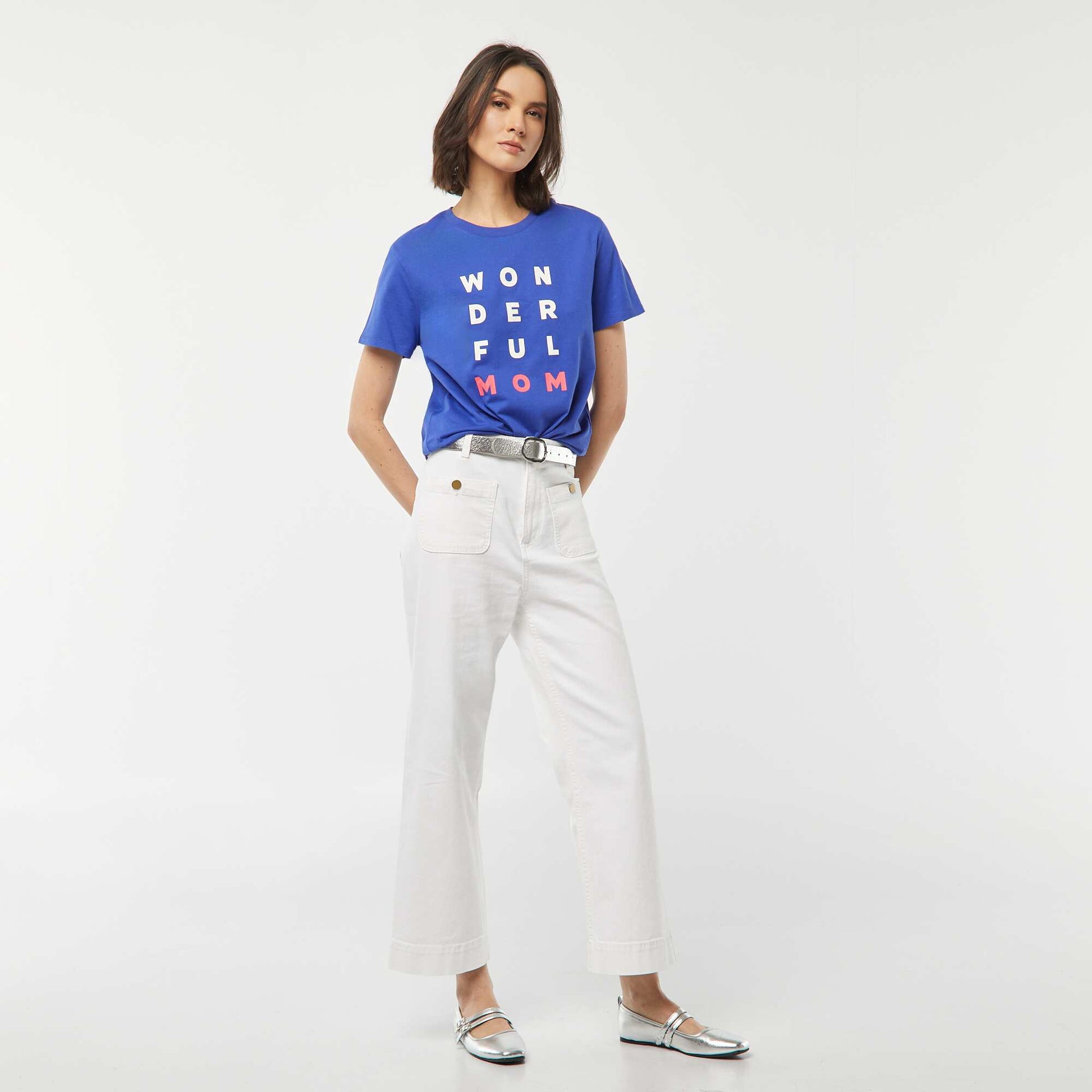 Short-sleeved T-shirt with Mother's Day print BLUE