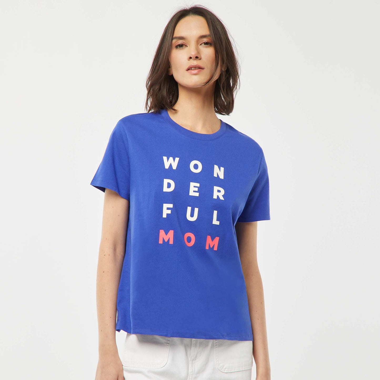 Short-sleeved T-shirt with Mother's Day print BLUE