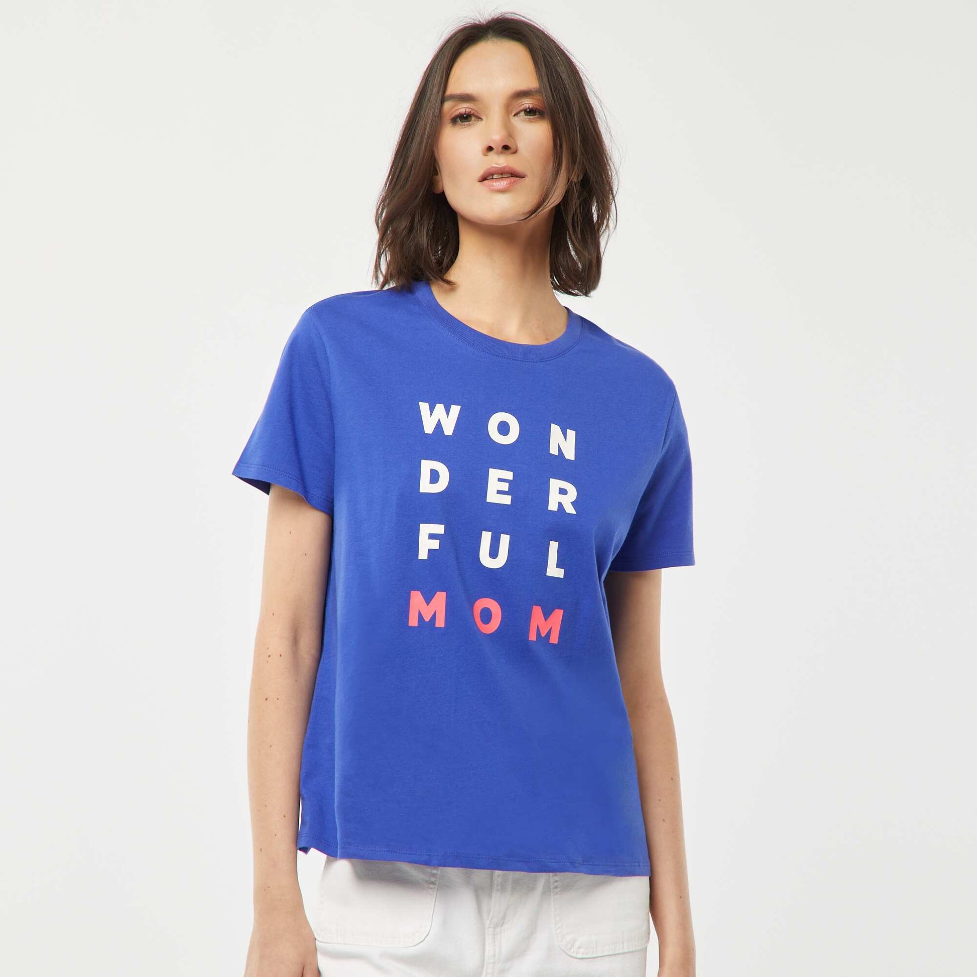 Short-sleeved T-shirt with Mother's Day print BLUE