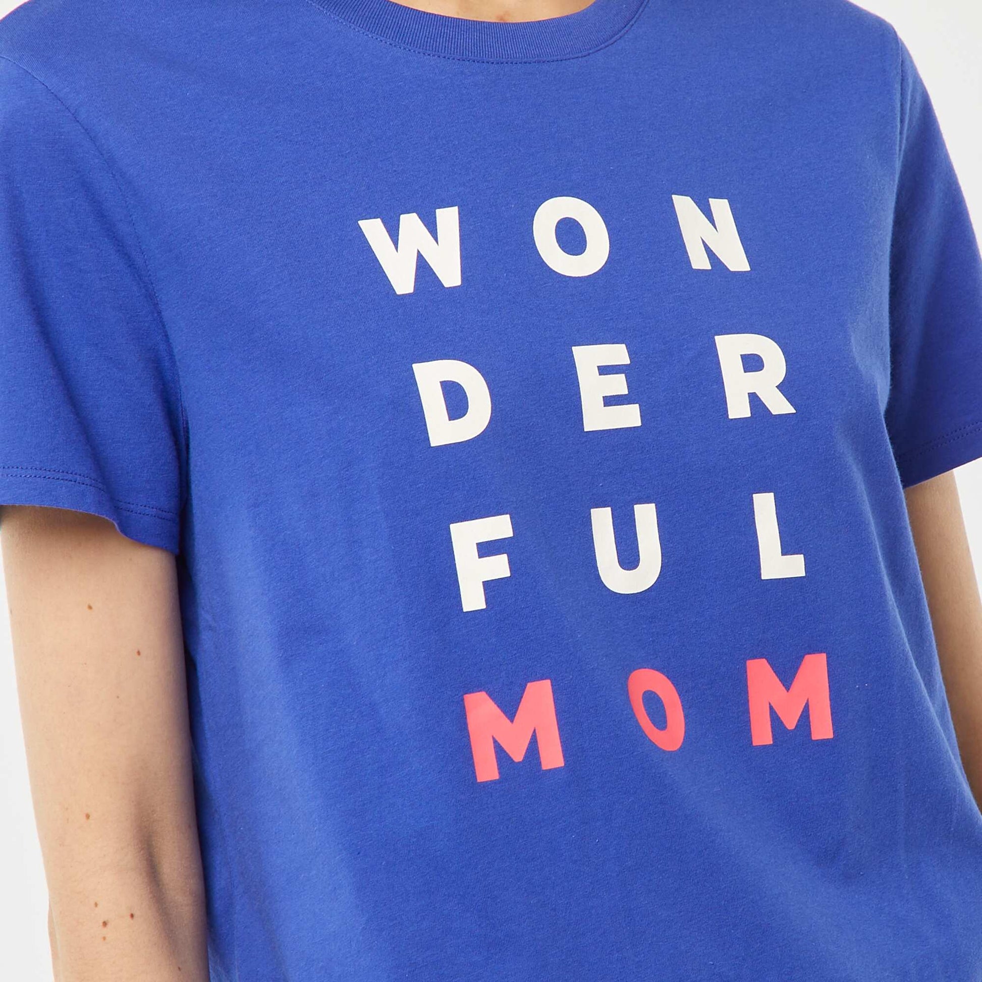 Short-sleeved T-shirt with Mother's Day print BLUE