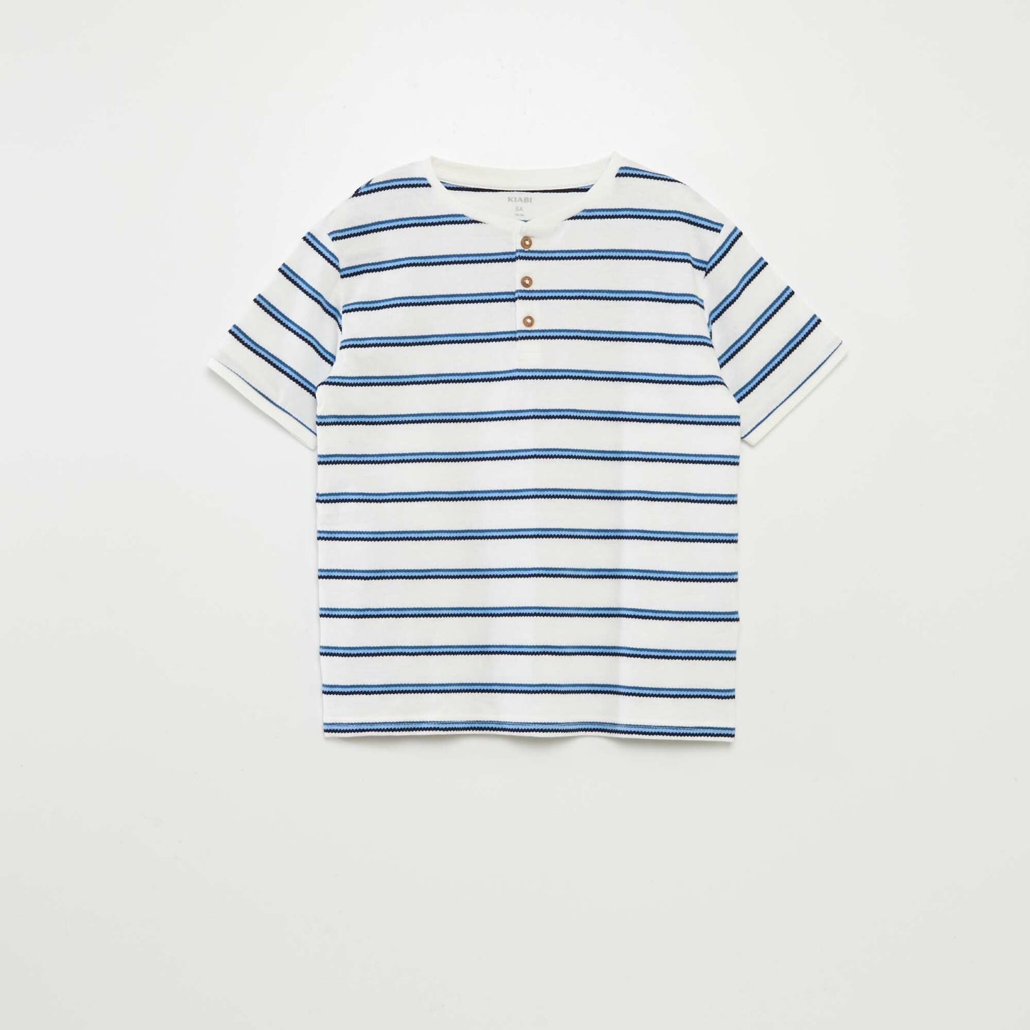 Striped T-shirt with grandad collar BLUE