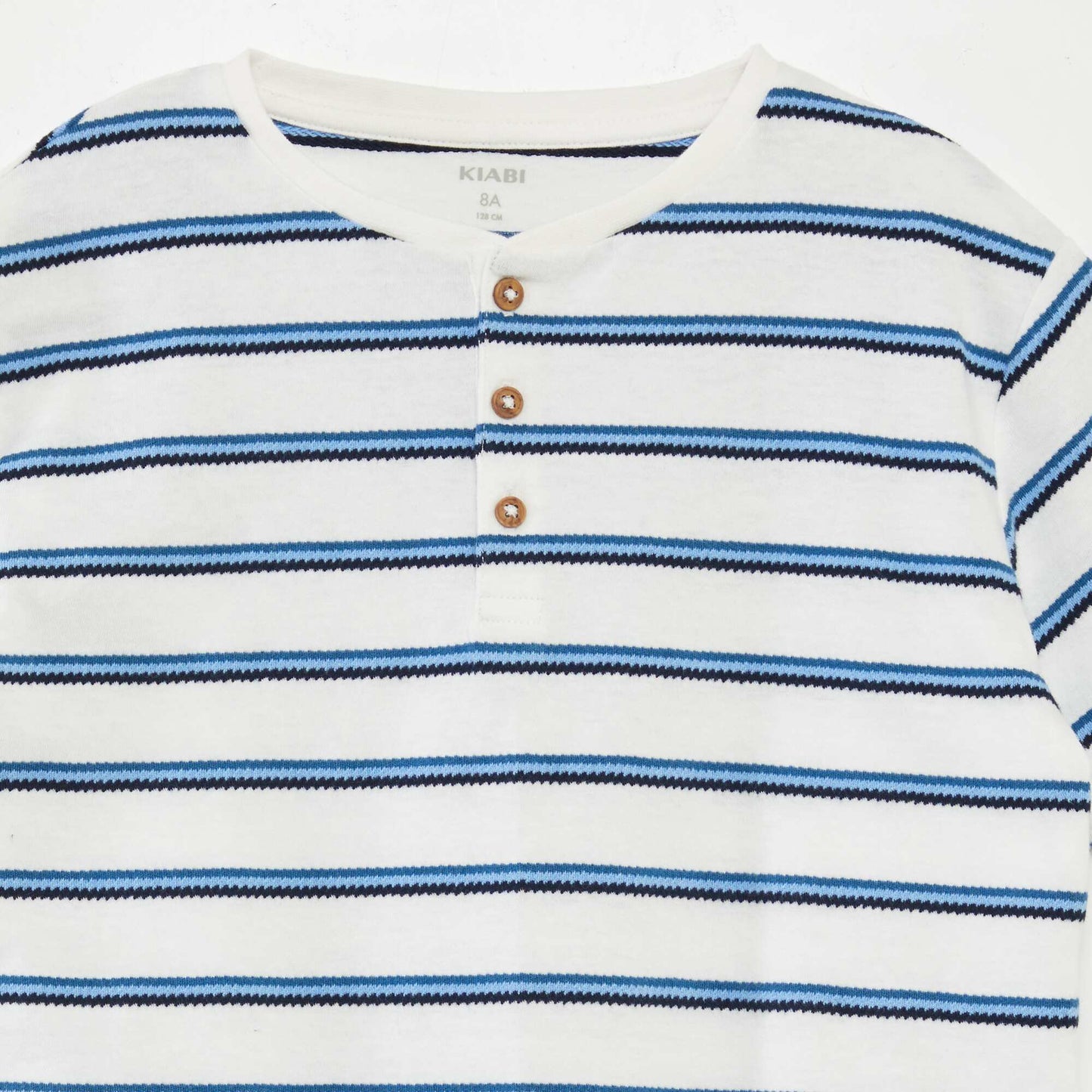 Striped T-shirt with grandad collar BLUE