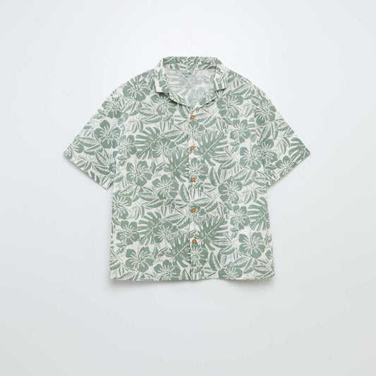 Short-sleeved printed shirt with pyjama collar KHAKI