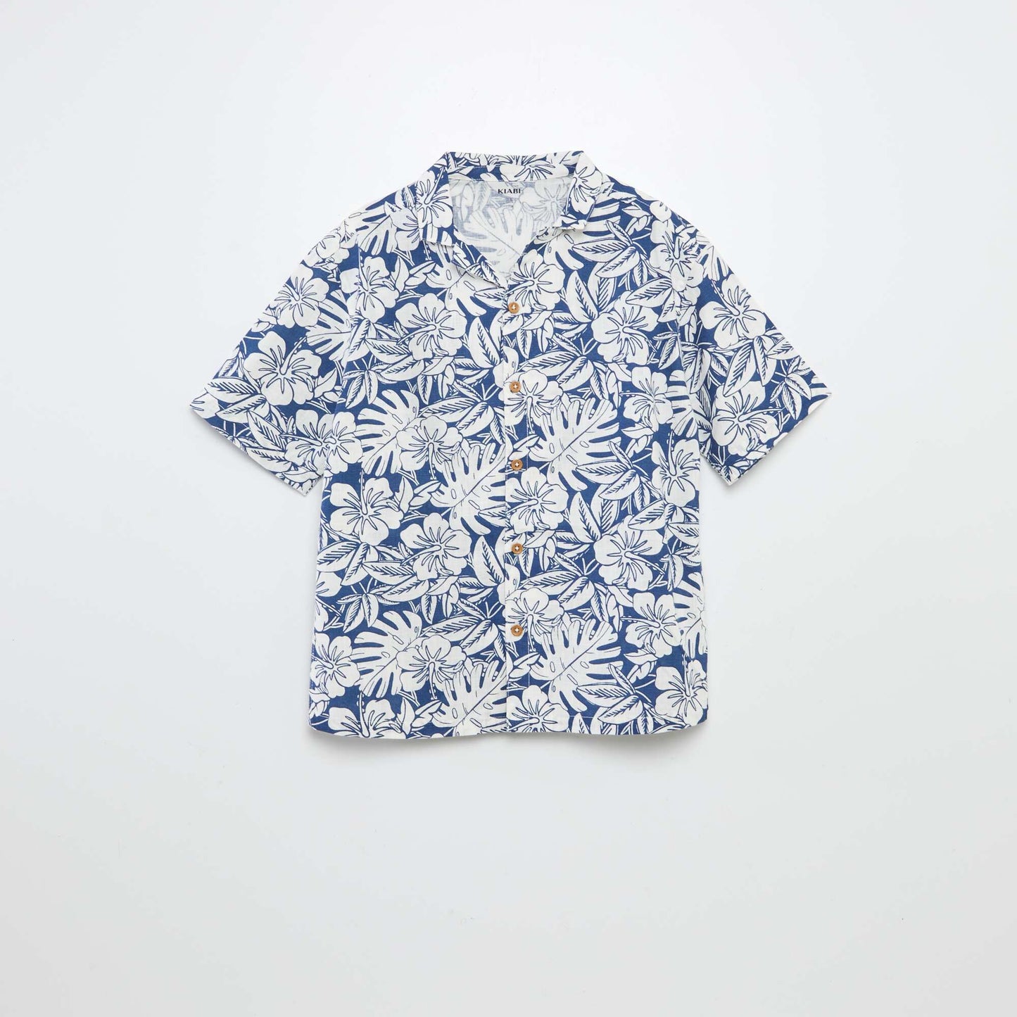 Short-sleeved printed shirt with pyjama collar BLUE